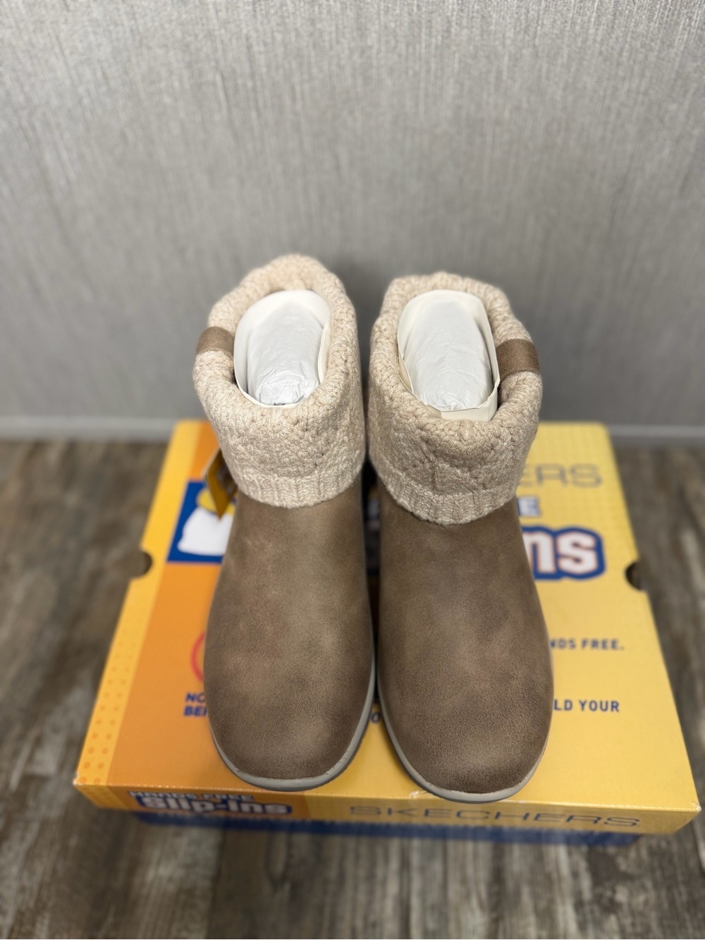 Skechers Taupe Knit Cuff Ankle Bootie Size 7.5 - Picture 8 of 16